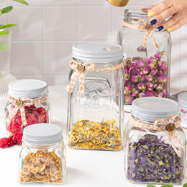 تصویر بانکه‌های حبوبات بهار نارنج با درب طوسی از برند میس گلس