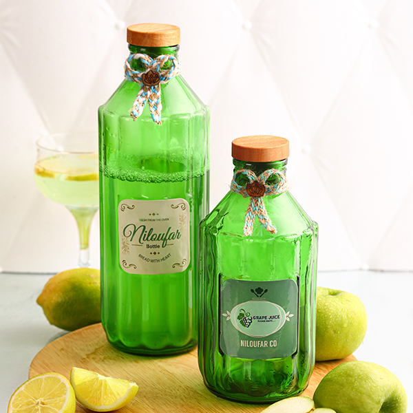 تصاویر بطری‌های رویال سایز 1 و 2 سبز از برند میس گلس