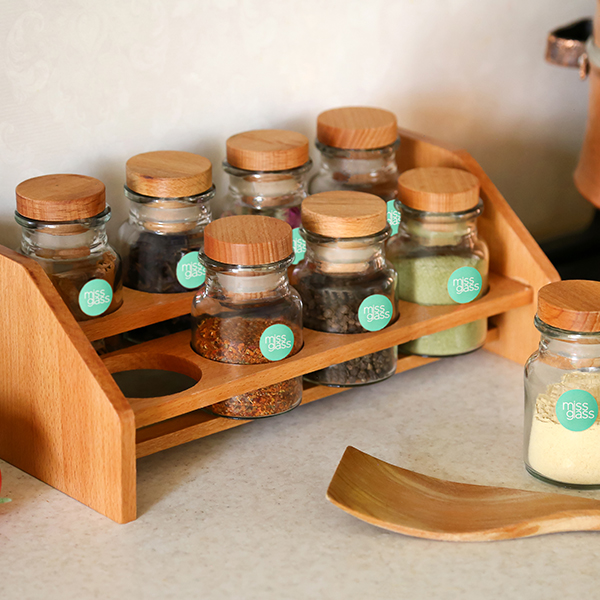 تصویر سرویس ادویه پایه چوبی 8 تایی از برند میس گلس
